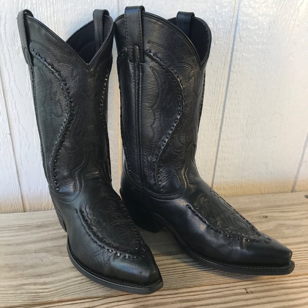 Laredo Laramie Mens Black Leather Cord and Buckstitch Western Boots 8.5 D 68430